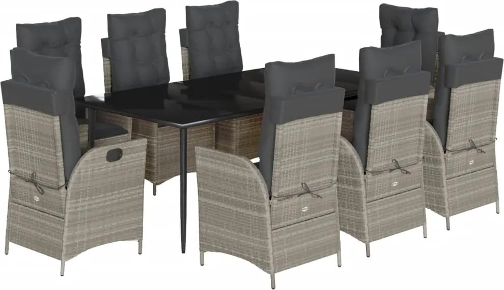 vidaXL 9részes világosszürke polyrattan kerti étkezőgarnitúra párnával