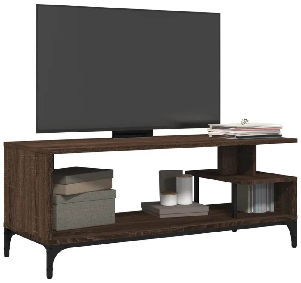 barna tölgy szerelt fa/porszórt acél TV-szekrény 102x40x41 cm