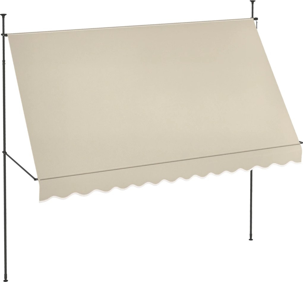 Outsunny Önálló, kézi kihúzható napernyő 3,5L x 1,2W x 2,1-3H m Állítható dőlésszög erkélyre fúrás nélkül, Alumínium és Poliészter, Homok | Aosom