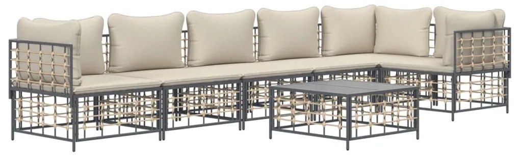 7 részes antracitszürke polyrattan kerti ülőgarnitúra párnákkal