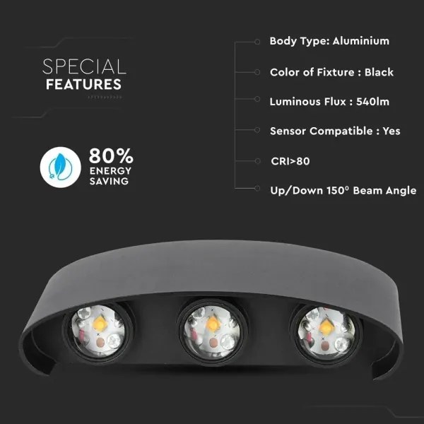 LED Kültéri fali lámpa 6xLED/6W/230V IP54 3000K fekete