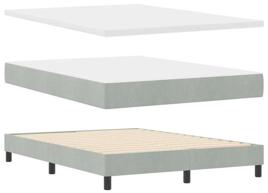 Boxspring Ágy Mattal Világosszürke 140x190 cm Bársony