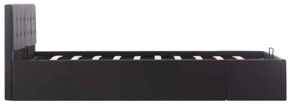 fekete műbőr ágykeret hidraulikus ágyneműtartóval 120 x 200 cm