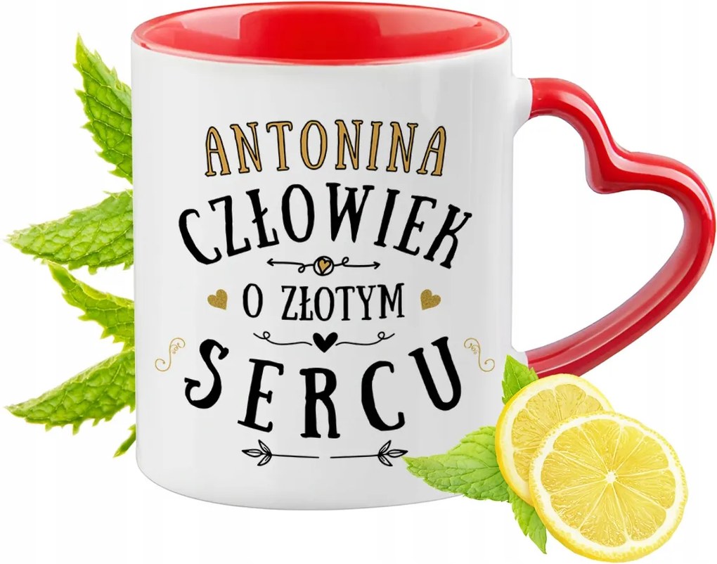 Antonina számára Piros bögre szív alakú füllel ajándékba