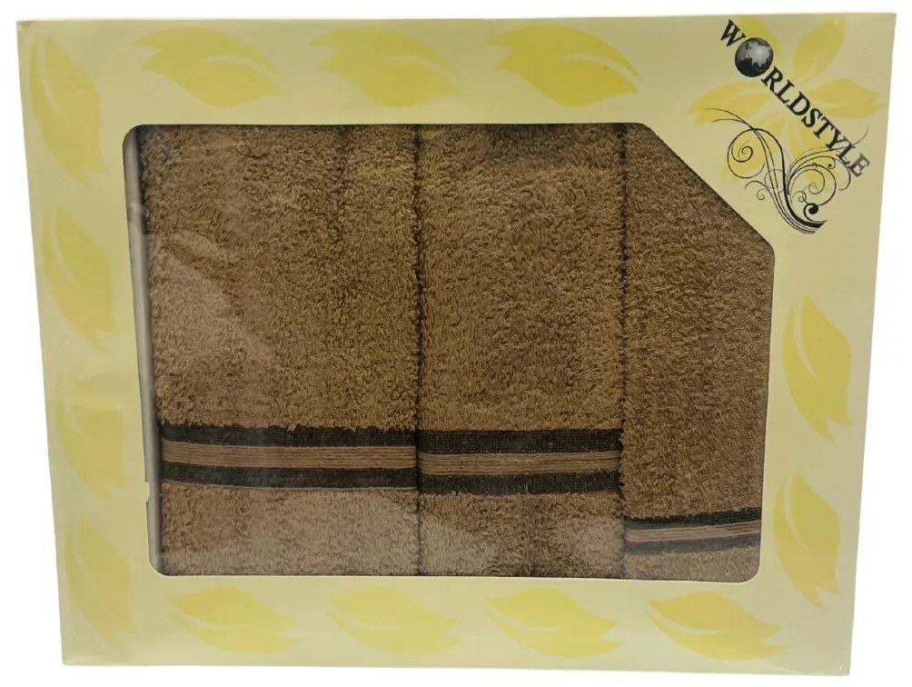 Ajándékcsomag 3 db 70x140 cm-es fürdőlepedőből és 50x100 cm-es, valamint 30x50 cm-es törölközőkből, barna színben, TiaHome