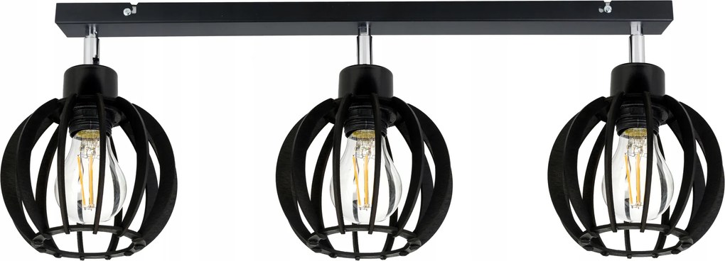 Mennyezeti Lámpa Függő Plafon Csillár Fekete Loft Lámpabúra Fa 3x E27