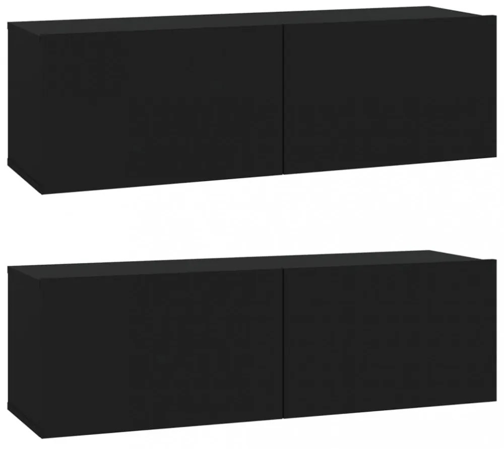 2 db fekete szerelt fa fali TV-szekrény 100 x 30 x 30 cm