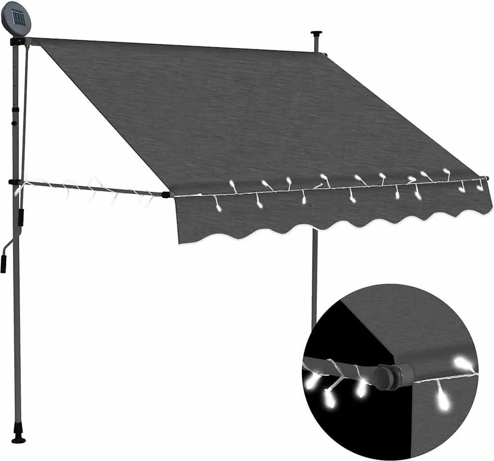 vidaXL antracitszürke kézzel kihúzható LED-es napellenző 150 cm