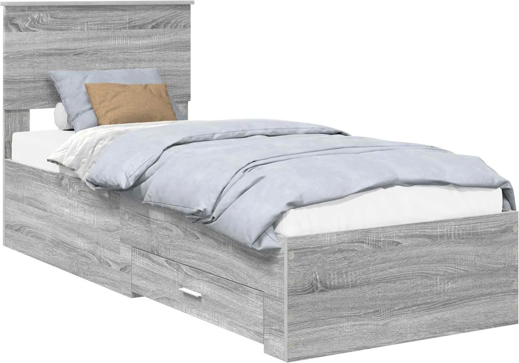 vidaXL Ágykeret fejtámlával Szürke Sonoma és ezüst 75 x 190 cm Faanyag