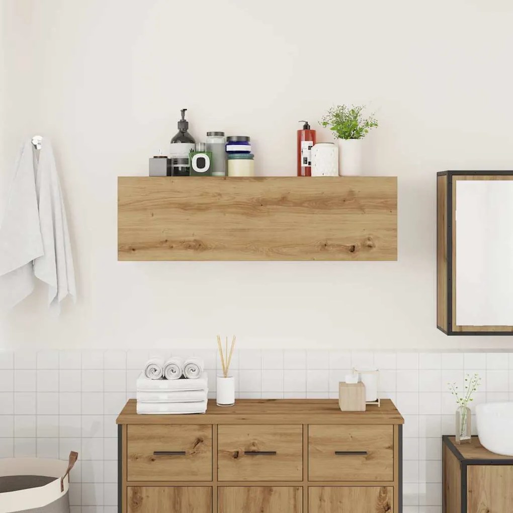 kézműves tölgy szerelt fa fali fürdőszobaszekrény 100x25x30 cm