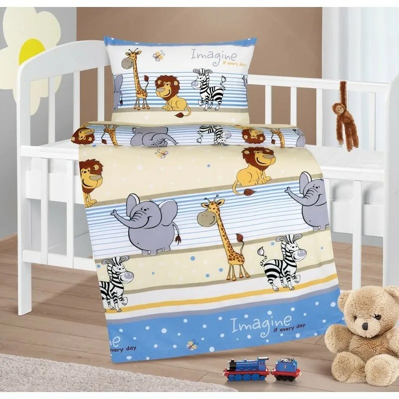 Bellatex pamut bölcsőágynemű Agata Safari kék, 90x 135 cm, 45 x 60 cm, 45 x 60 cm
