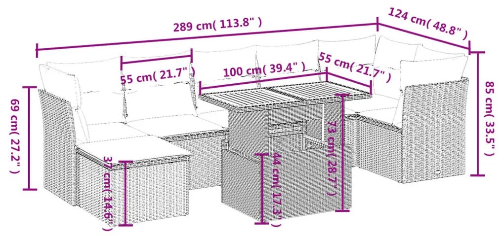 8 részes fekete polyrattan kerti ülőgarnitúra párnákkal