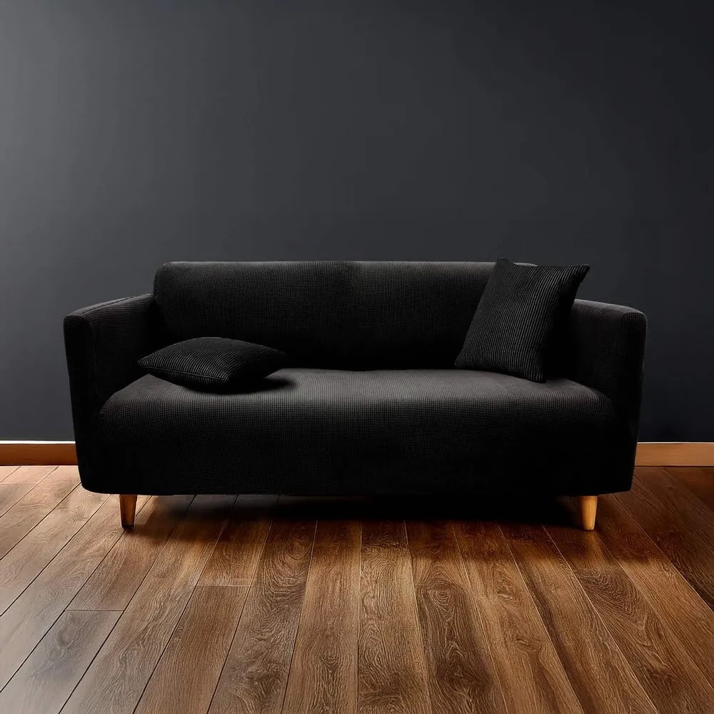 Fekete háromszemélyes gumis kanapé huzat Sacha – douceur d'intérieur