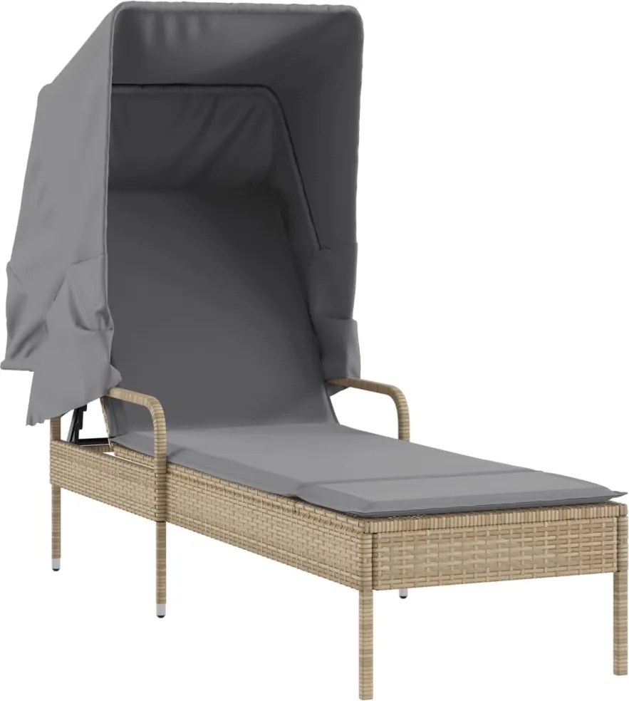 vidaXL bézs polyrattan napozóágy tetővel