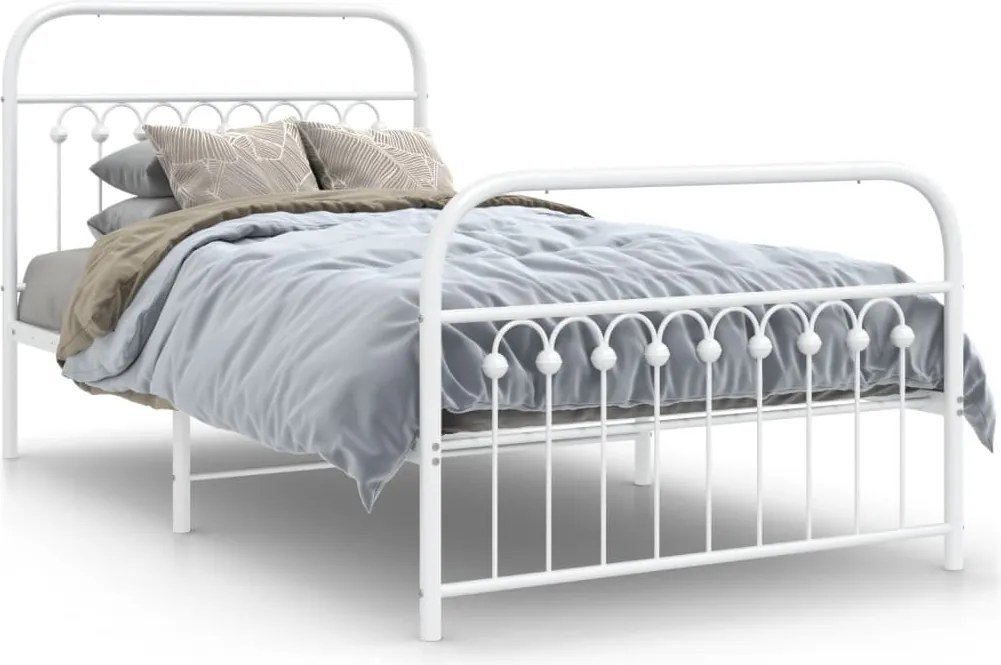 vidaXL fehér fém ágykeret fej- és lábtámlával 100 x 190 cm