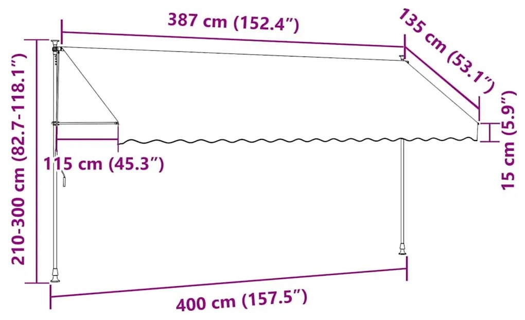 kézzel feltekerhető krémszínű napellenző 400 cm