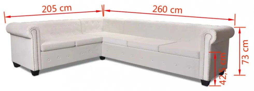 vidaXL 6 személyes fehér műbőr Chesterfield sarok kanapé