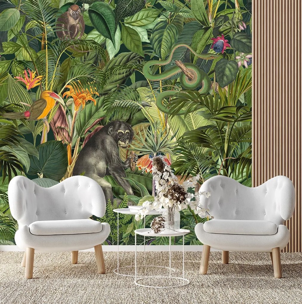 Gario Fotótapéta Jungle állatok zöld levelek - Andrea Haase Anyag: Vlies, Méret: 300 x 300 cm