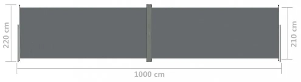 antracitszürke behúzható oldalsó napellenző 220 x 1000 cm