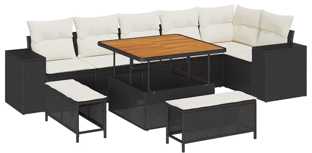 Kerti Kanapé Szett 9 pcs Fekete és Krém 100 x 100 x 71 cm