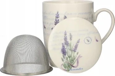 Porcelán teásbögre Livello fém teafőzővel 350 ml levendula