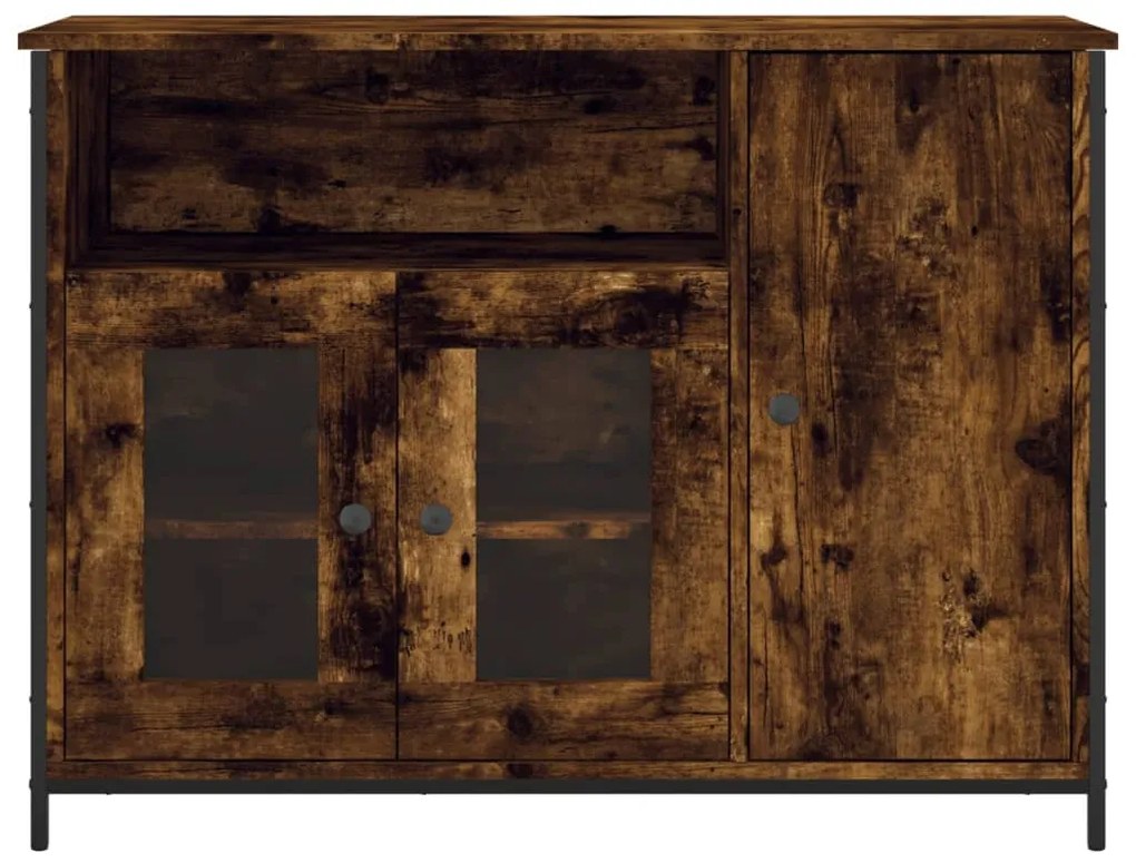 füstös tölgyszínű szerelt fa tálalószekrény 100 x 35 x 75 cm