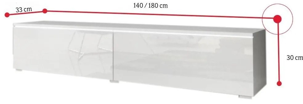 MENDES D 180 TV asztal, 180x30x32, beton/fehér fényes