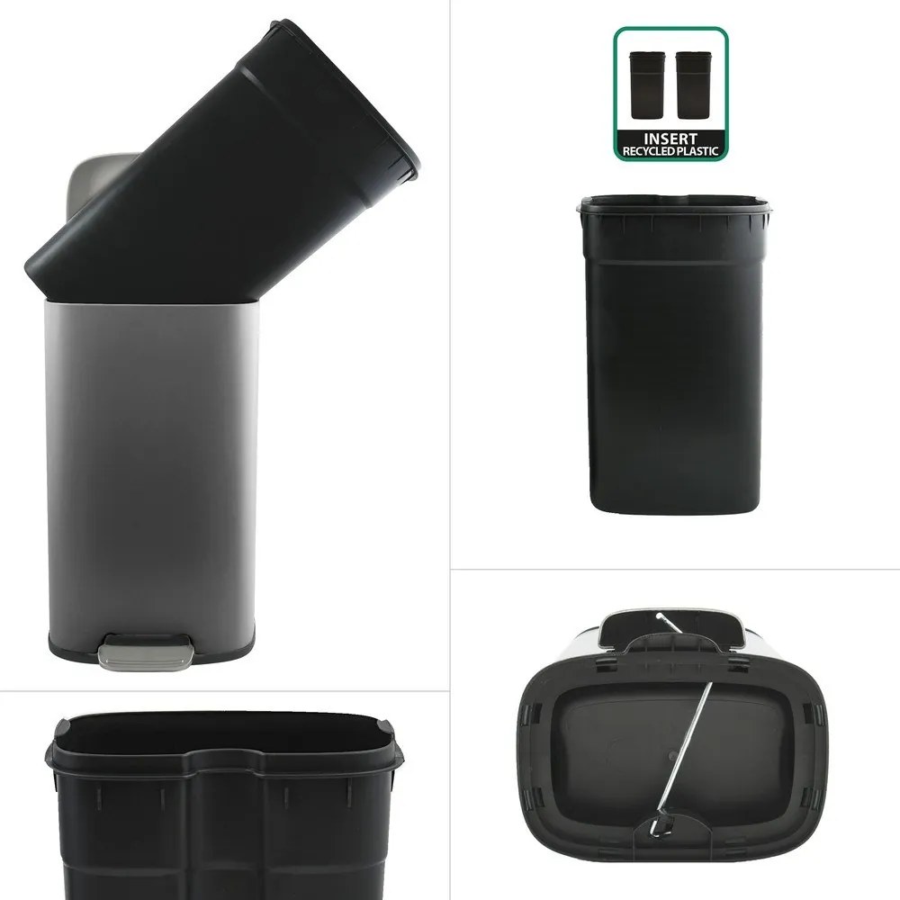 Sötétszürke acél pedálos szemetes 50 l Akira – Spirella