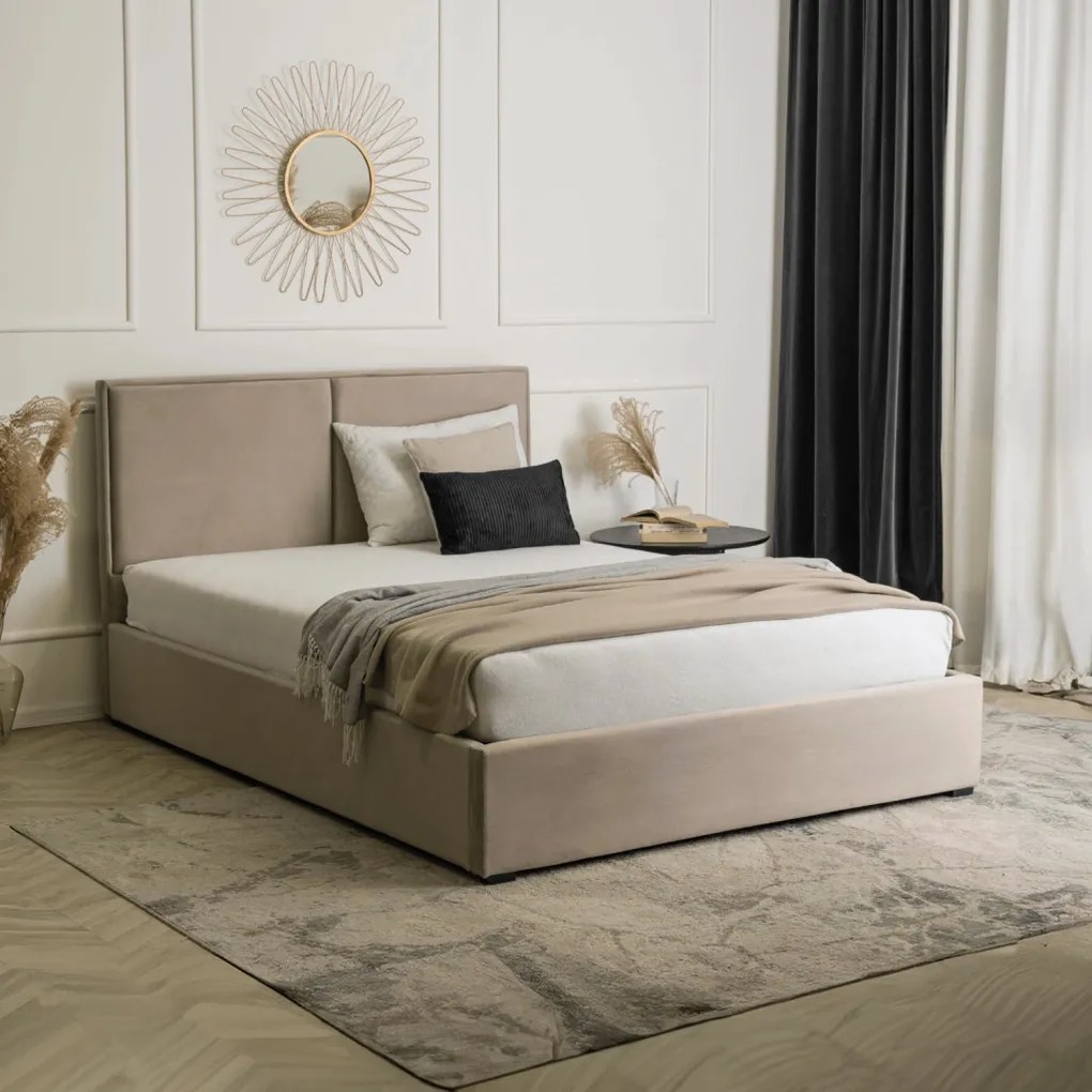 Bézs Bársony Ágyneműtartós Franciaágy. 140x200 DUO