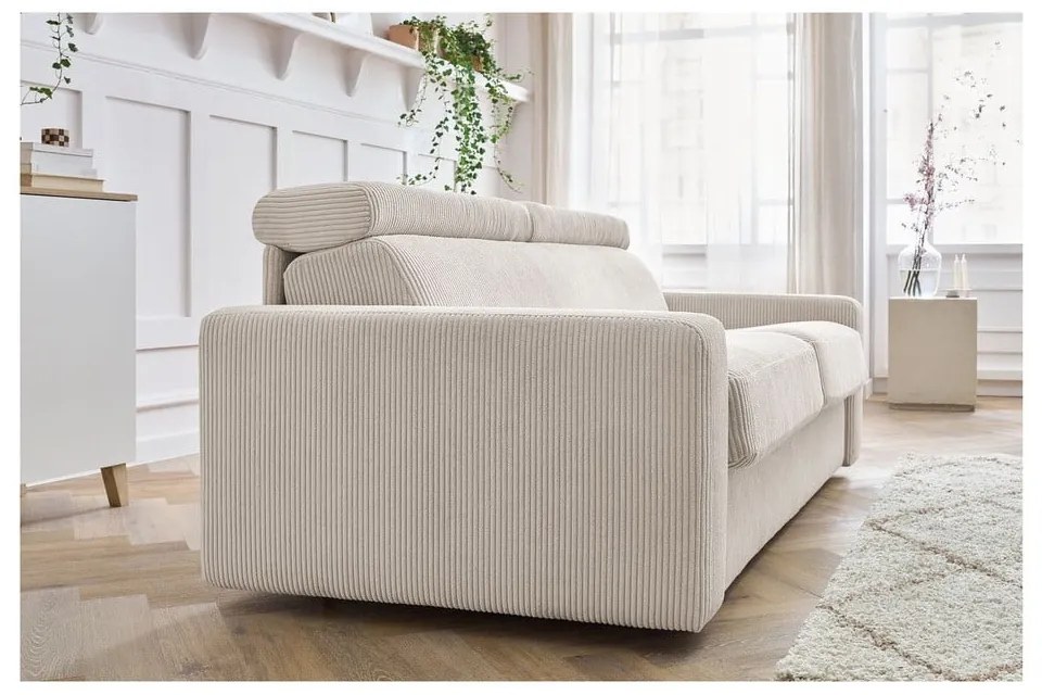 Krémszínű kordbársony kinyitható kanapé 215 cm Monaco – Bobochic Paris