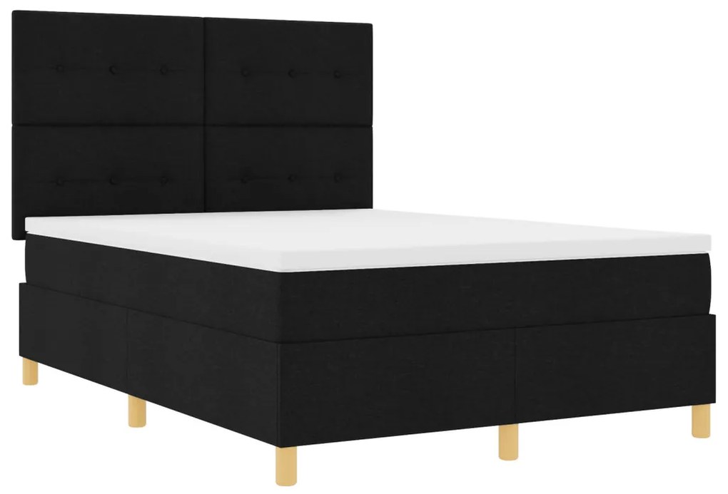 Boxspring Ágy Mattress &amp; LED Fekete 140x200 cm Szövet