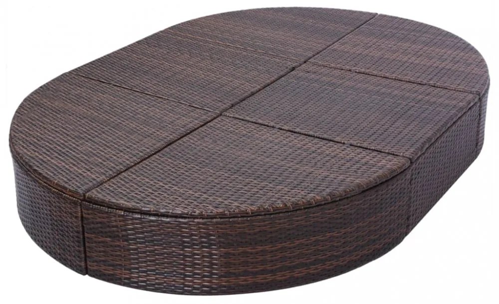 barna polyrattan kültéri napozóágy párnával