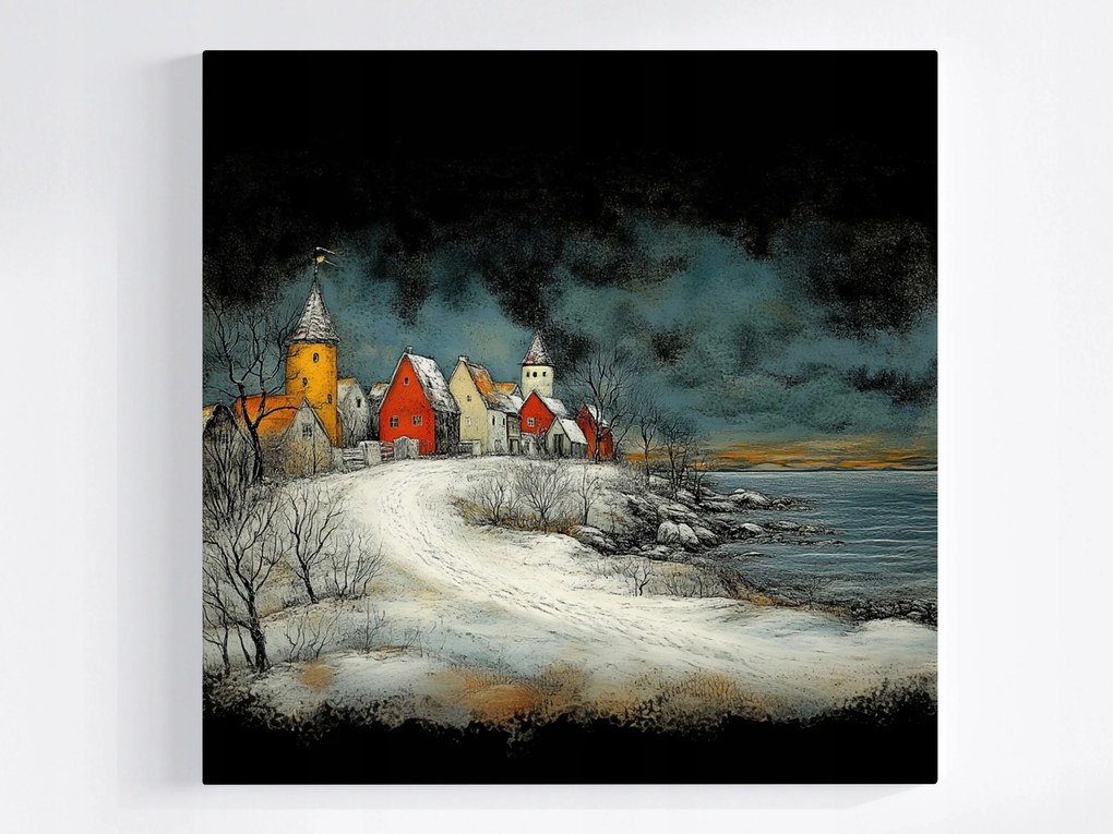 Vászonkép Canvas Grafika Tájkép Tengerpart Város Este 40x40