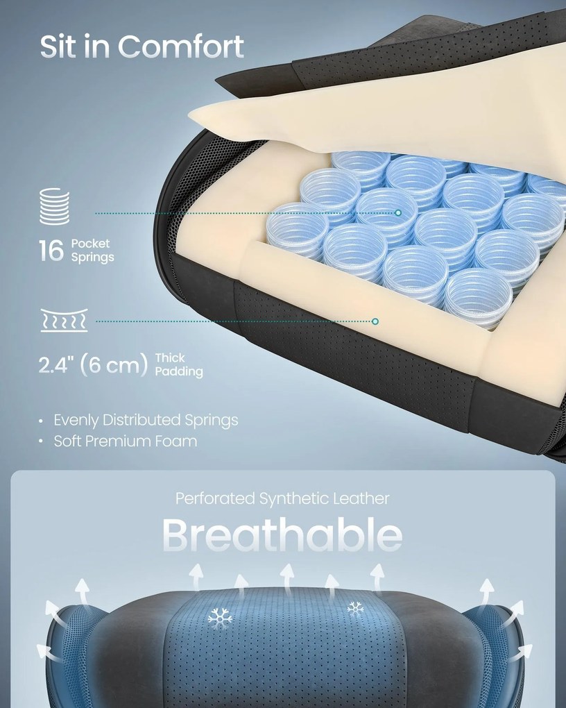 Ergonomikus játékos szék lábtartóval, karfákkal, tintafekete