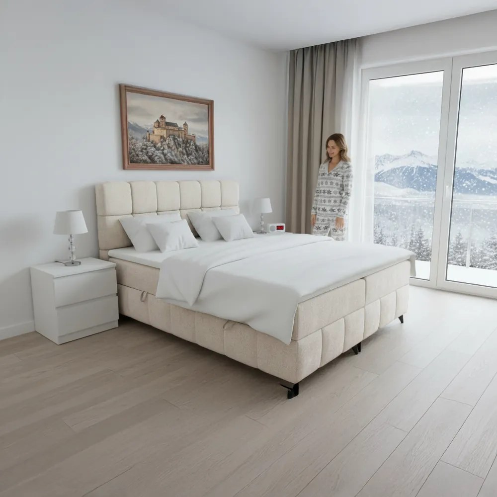 Boxspring ágy, 180x200, bézs, ALMA