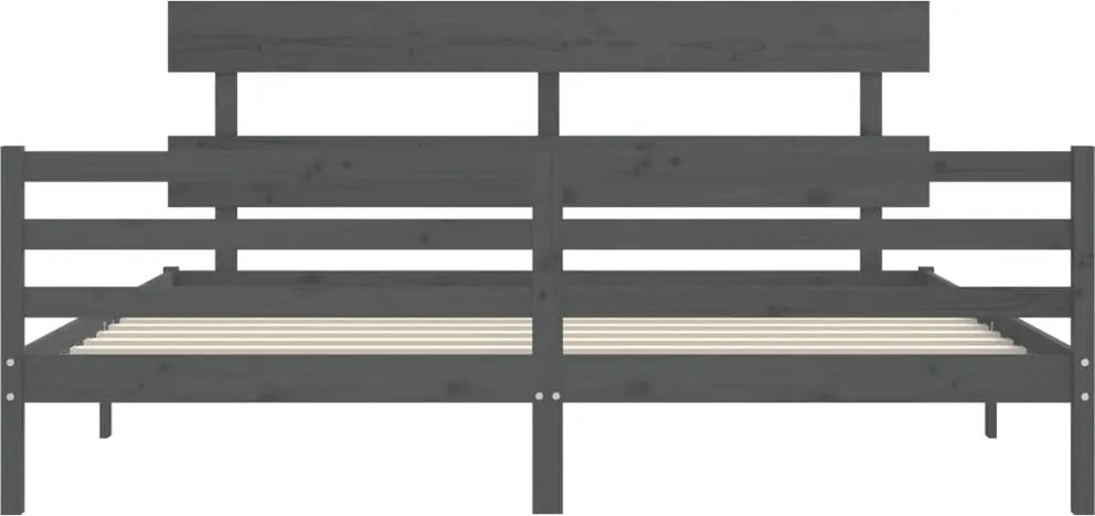 Szürke tömör fa ágykeret fejtámlával 200 x 200 cm