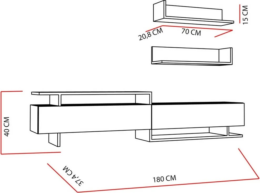Ayaz White and Teak TV-állvány polcokkal
