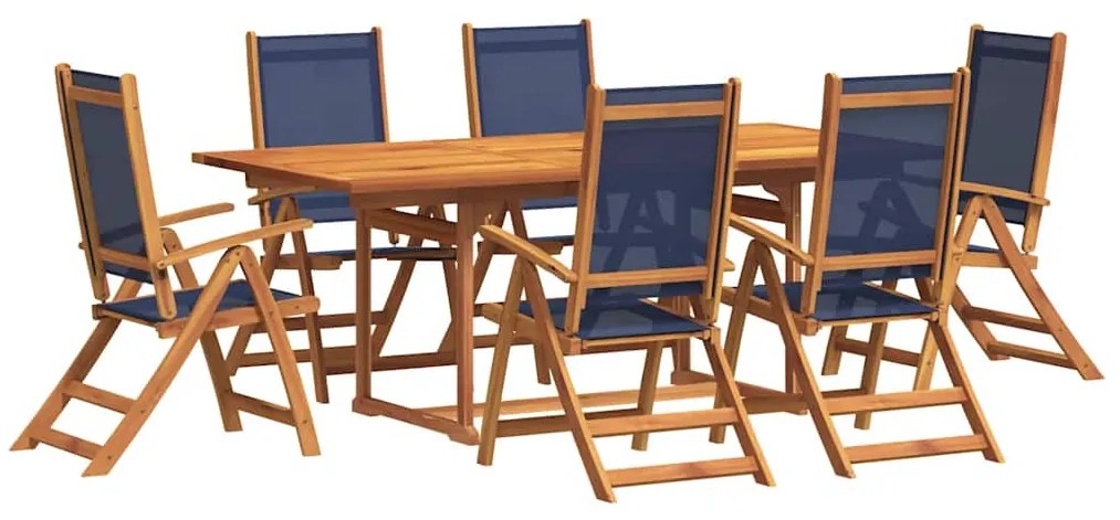 vidaXL 7 részes tömör akácfa és textilén kerti étkezőgarnitúra