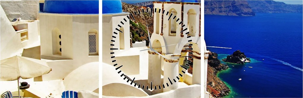 Kép - Santorini, Görögország (órával) (90x30 cm)