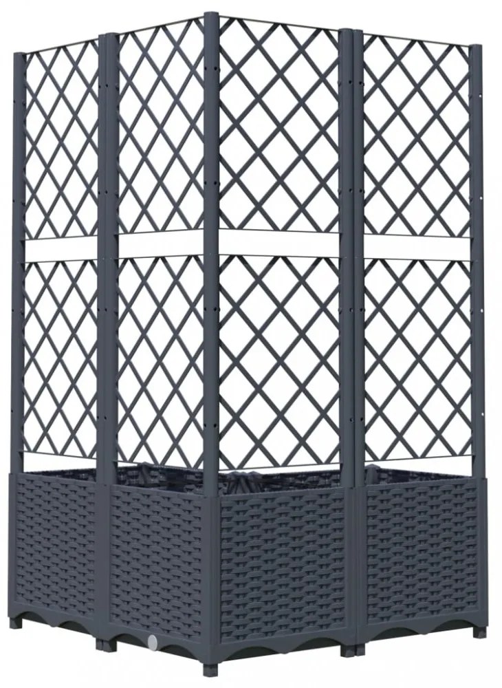 sötétszürke PP rácsos kerti ültetőláda 80 x 80 x 136 cm