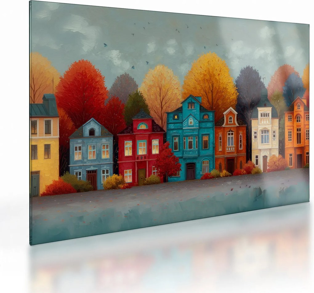 Üveg kép - Festett őszi város (70x50 cm)