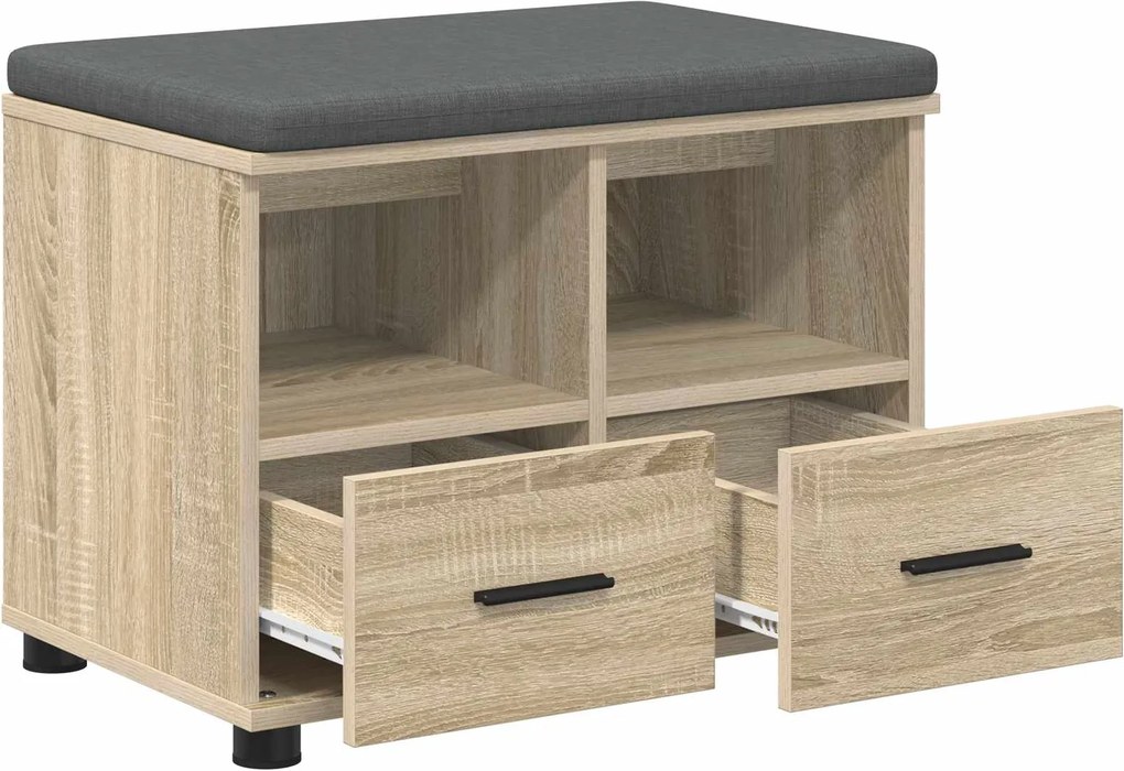 vidaXL Előtér pad Sonoma tölgy 60 x 38 x 46 cm Műanyag Fa és Szövet