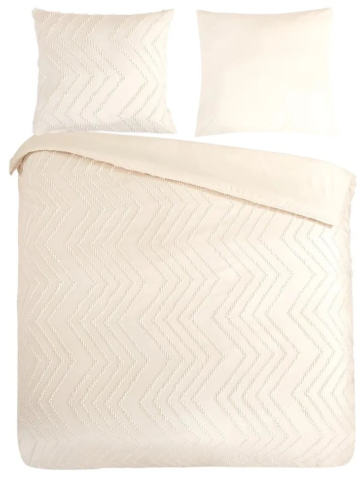 Krémszínű kétszemélyes hosszabbított mikroszálas ágyneműhuzat 200x220 cm Pure Zigzag – Good Morning
