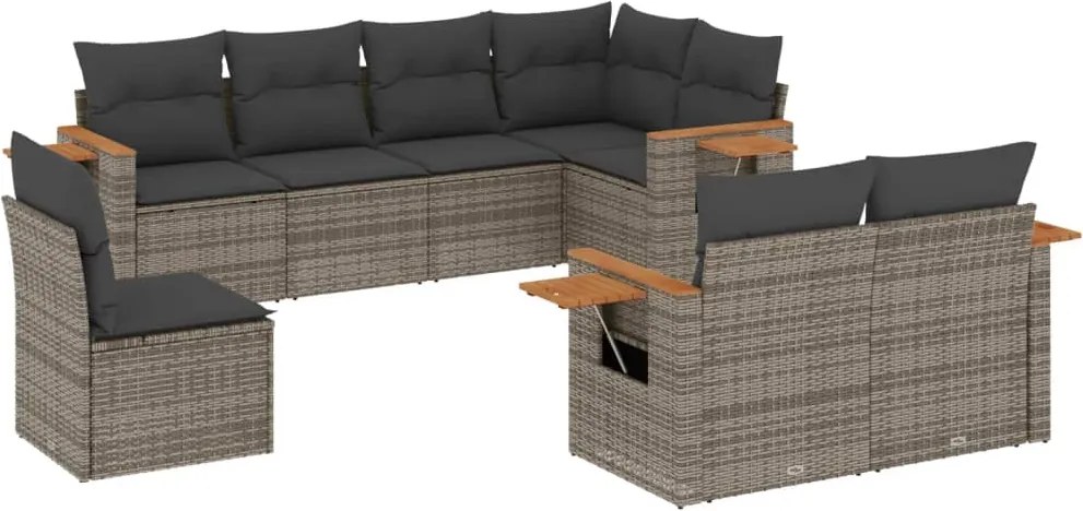 vidaXL 8 részes szürke polyrattan kerti ülőgarnitúra párnákkal