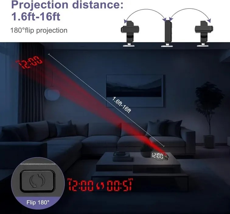 Projektoros digitális ébresztőóra DZ-673 nagy 7,9" LED kijelzővel