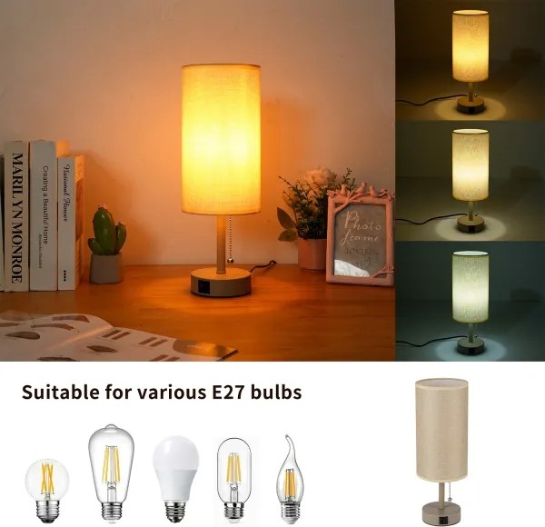 BRILAGI - Asztali lámpa USB-porttal TABLON 1xE27/25W/230V bézs