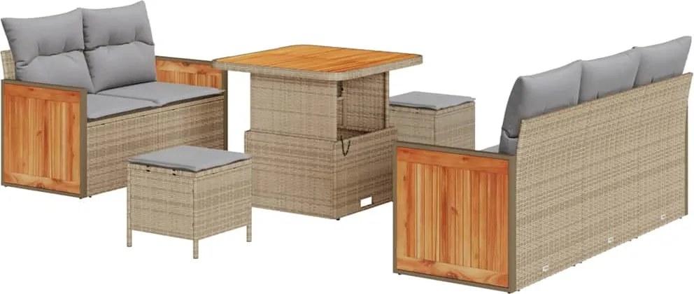 vidaXL Kerti Kanapé Szett 10 pcs Beige és Világosszürke polirattan