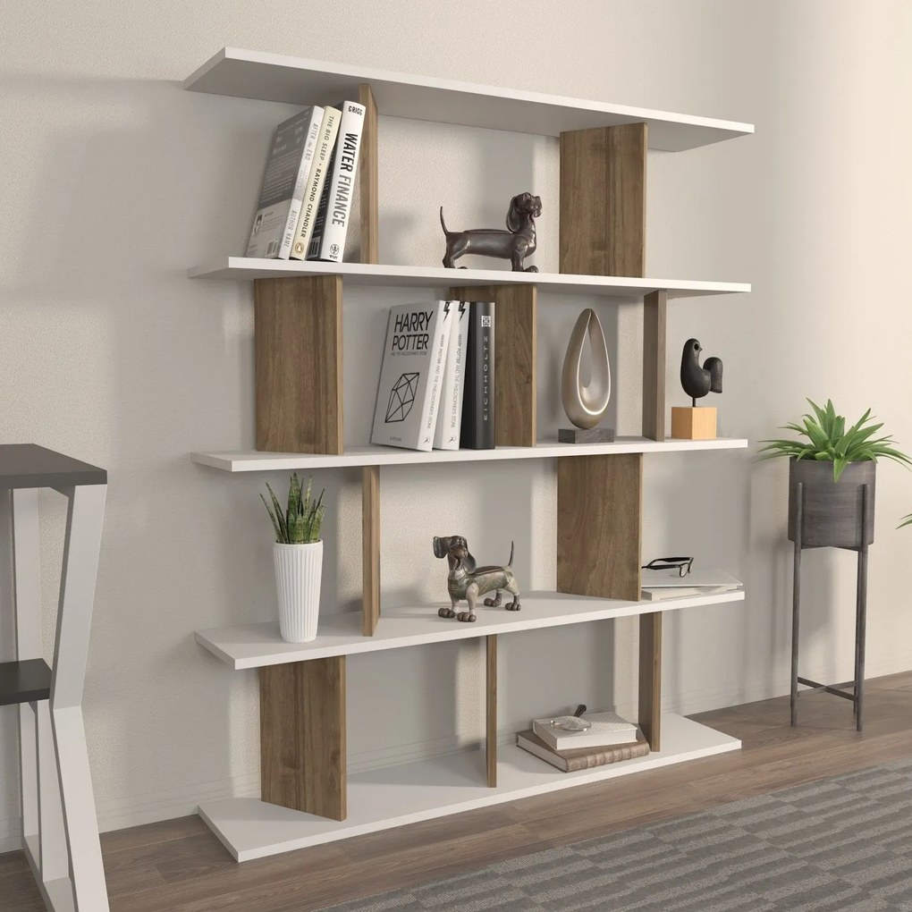 könyvespolc Grace - White, Walnut