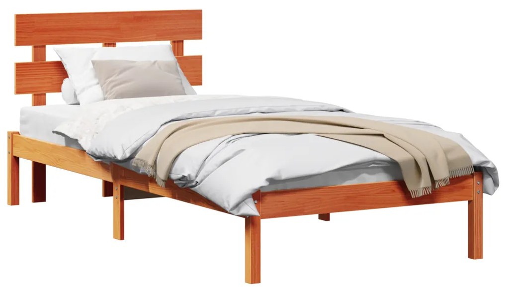 ágykeret fejtámlával gyantázott barna 75x190 cm tömör fenyő