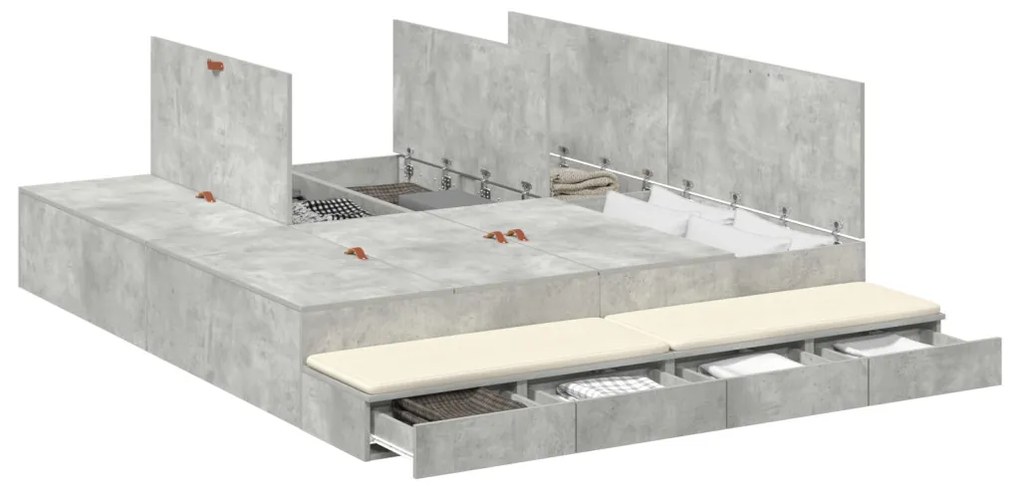 tárolóágykeret beton szürke 200x200 cm